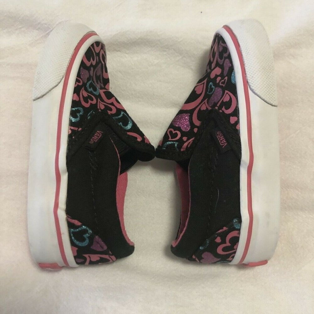 Vans | Toddler SZ 5 | Girls Hearts Black Pink Casual Slip On Sneakers Loafers - Picture 7 of 7